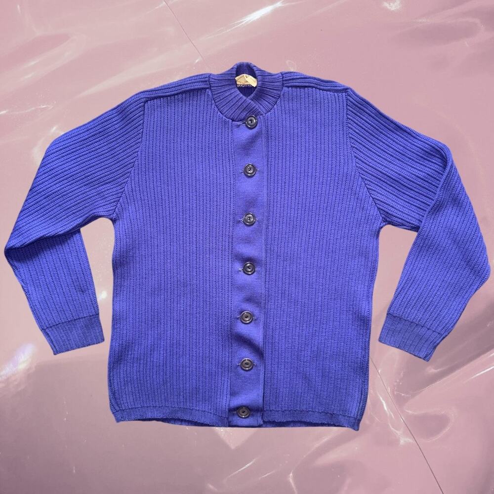 Vintage 1960s Ribbed Wool Cardigan cottage core Purple Knit sweater